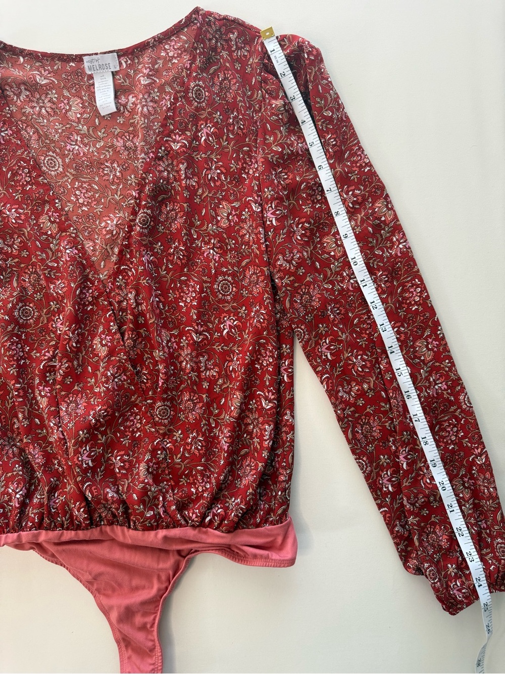West of Melrose Red Floral Boho Long Sleeve Bodysuit Top Size Large 🌸 - Picture 8 of 8